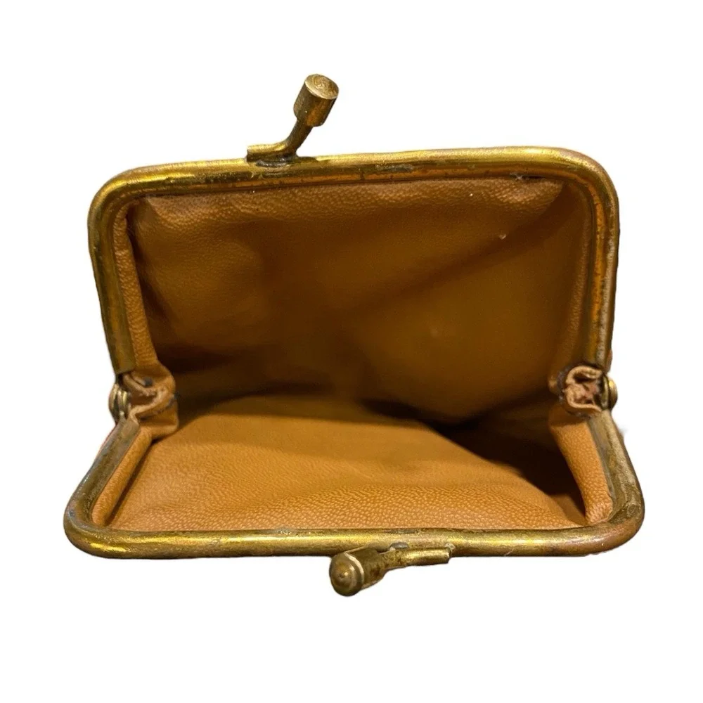 VTG Little Granny Kiss Lock Coin Pouch‎ Brown Coin Purse Wallet